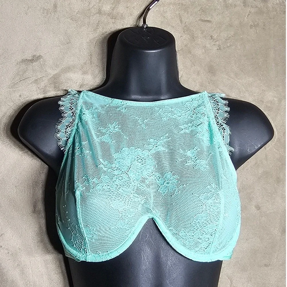 Victoria's Secret Mint Green Floral Lace High Neck Bra Underwire 34D New